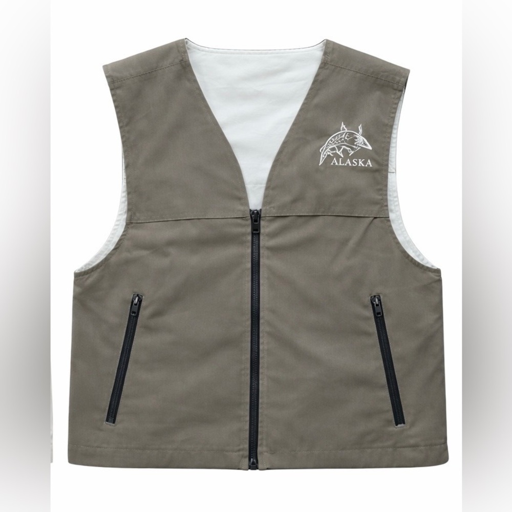 Men's Outdoor Vest - reversible - cream & kaki - Picture 11 of 13